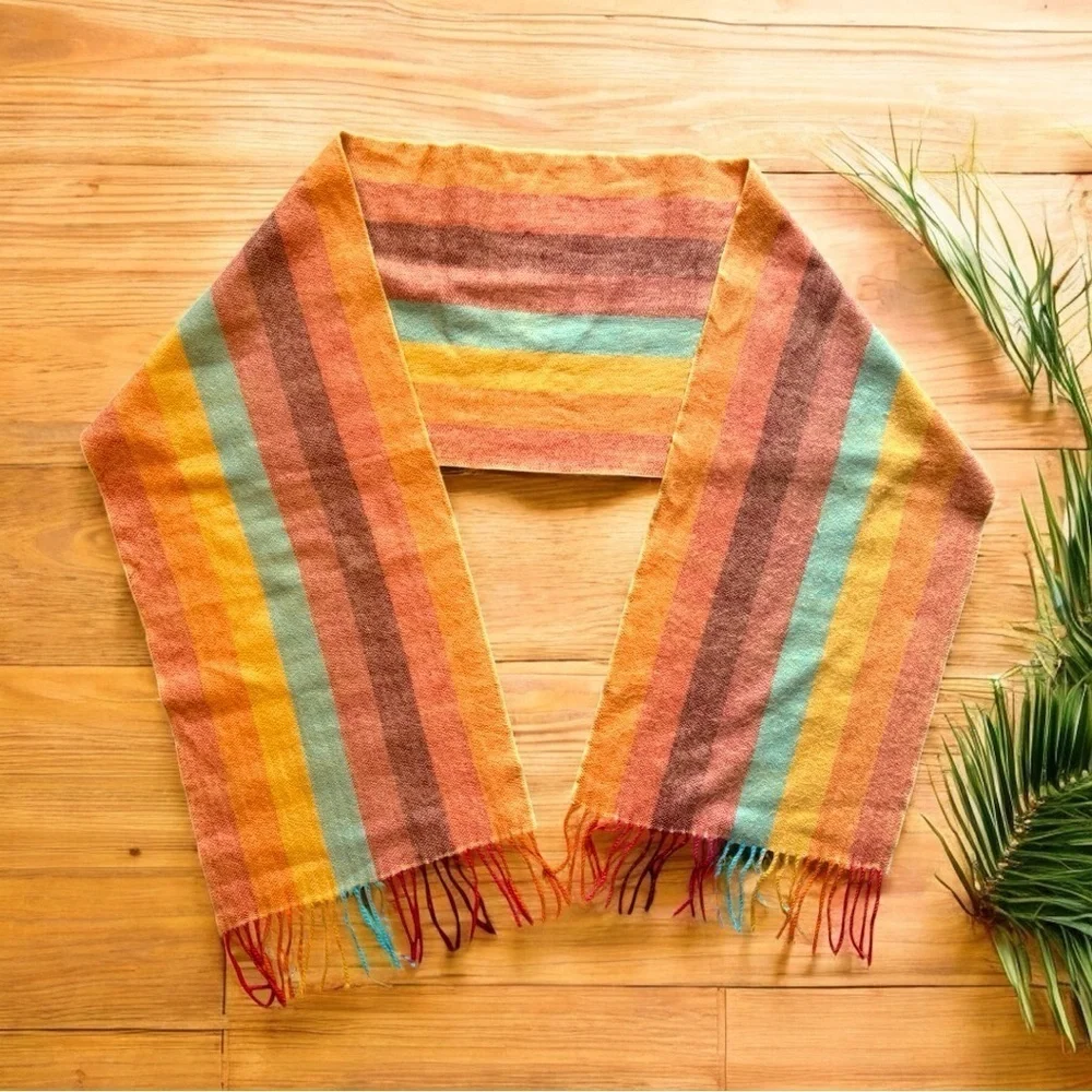 VINTAGE 100% Cashmere Striped Scarf – Made in England – 11.5” x 71”
